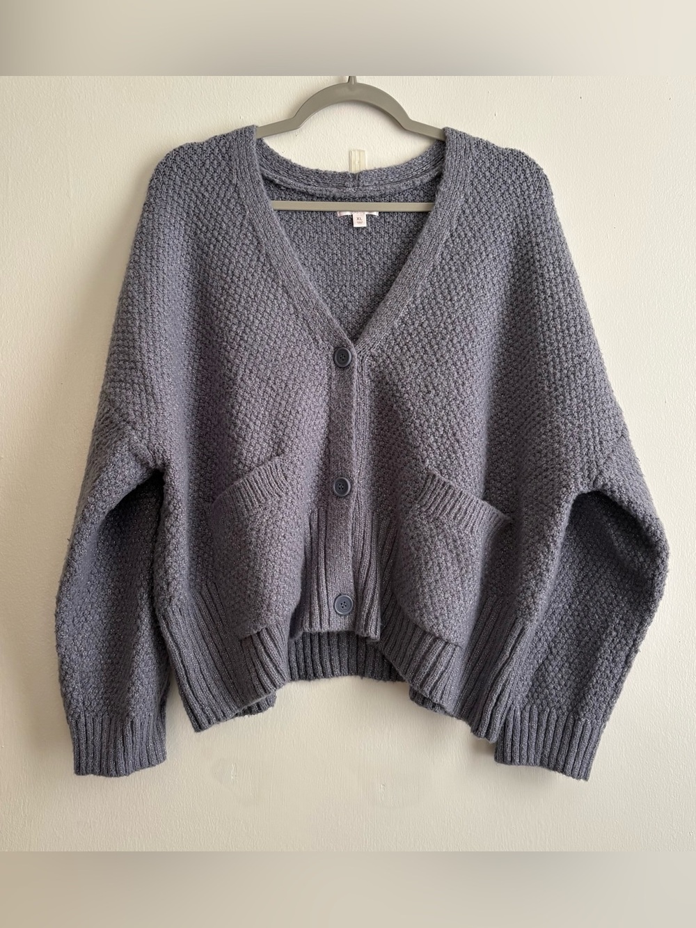 LC Lauren Conrad Blue Gray Solid V-Neck Knit Button Front Cardigan Sweater XL